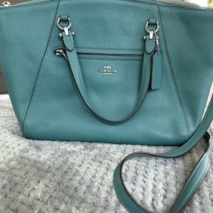 Authentic Coach Blue Leather Tote Bag with Structured Design